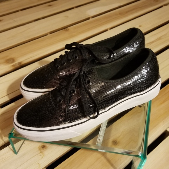 Vans Shoes - Vans Black Sequined Lace Up Low Top Shoe-Womens 8